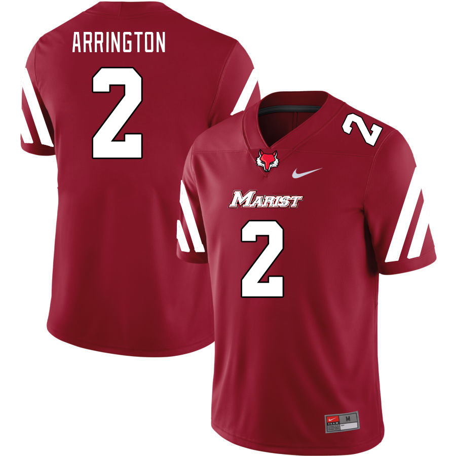 Men-Youth #2 Mike Arrington Marist Red Foxes 2023 College Football Jerseys Stitched-Red